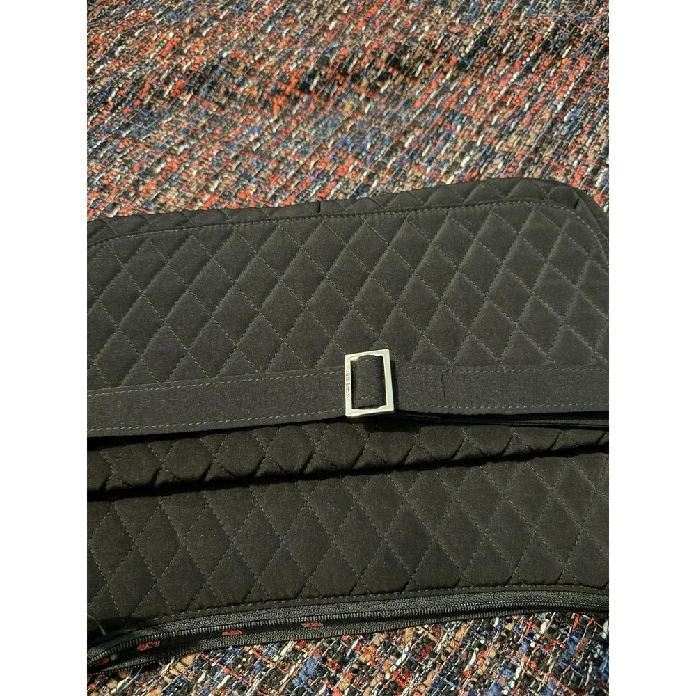 Vera Bradley Black Quilted Microfiber Crossbody Messenger Bag Floral Rose Lining